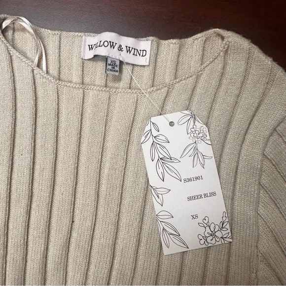 Willow & Wind Cropped Ribbed Sweater Womens Size XS Sheer Bliss Fitted Nylon NWT - Picture 3 of 7